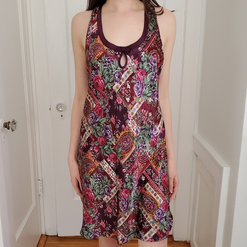 California Dynasty Burgundy Nightgown M Vtg New Floral Cranberry